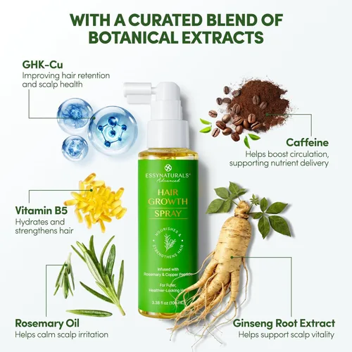 Miniatura 4 de Spray para el crecimiento del cabello con péptido de cobre: infundido con cafeína, romero y una rica mezcla de extractos vegetales nutritivos