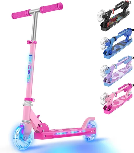 Miniatura 11 de TONBUX Patinetes para niños de 5 a 12 años, patinetes de 2 ruedas con tallo, ruedas y plataforma con luces geniales, patinete ajustable de 3 Negro