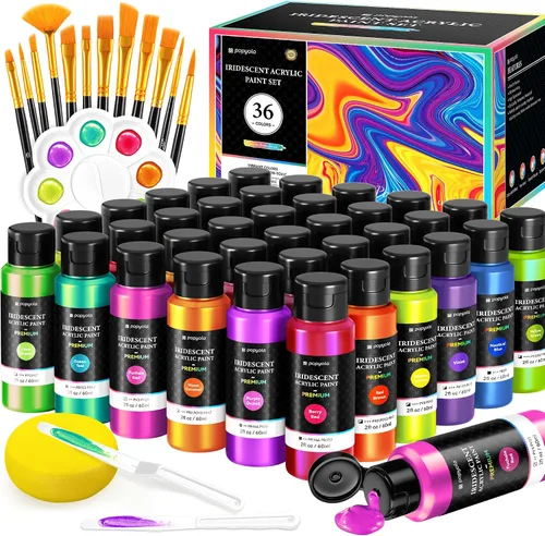 Miniatura 12 de Juego de 64 pinturas acrílicas con 12 pinceles, 2 cuchillos y paleta, 48 colores (2oz/60ml) Pintura artesanal para adultos, niños, artistas