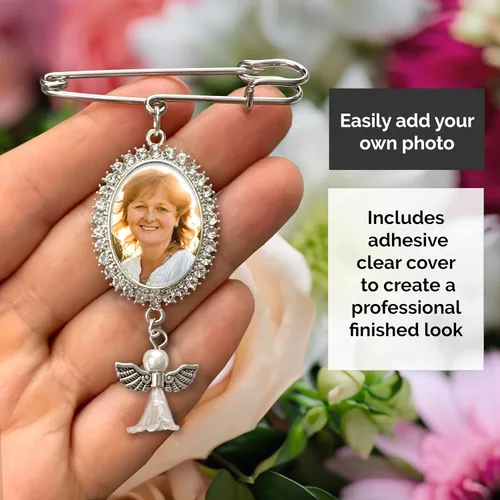 Miniatura 2 de Encanto de foto simple para ramo de boda, recuerdo conmemorativo con diamantes de imitación, pin de boutonniere, regalo conmemorativo para madre