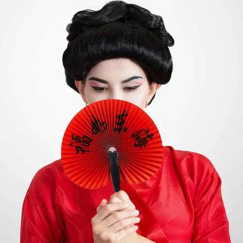 Miniatura 7 de Jetec 5 abanicos de mano plegables chinos, abanicos de mano de papel japonés oriental para decoración de fiestas de boda, juego de fanáticos