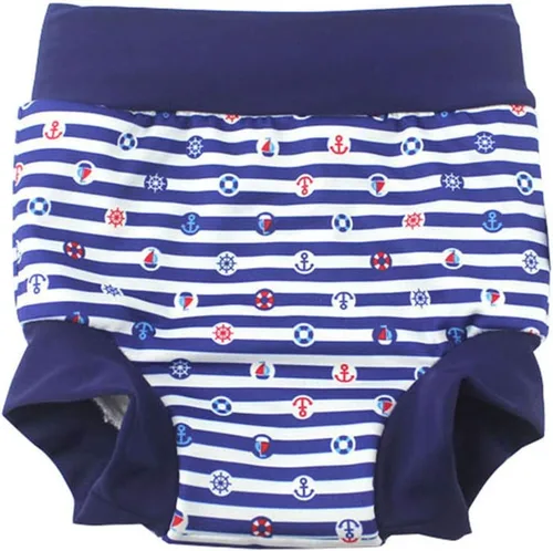 Miniatura 2 de Leideur Pañales de natación para bebé para niños, pantalones cortos de natación de cintura alta (2-3 años, rayas azul marino + peces)