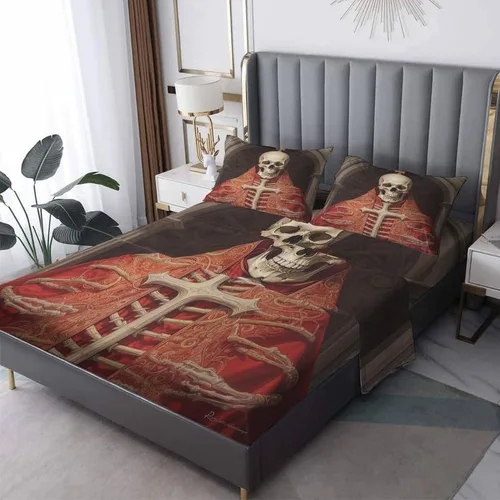 Miniatura 11 de Divertidas sábanas de esqueleto tamaño individual, sábanas de microfibra suave con bolsillo profundo, sábanas y fundas de almohada estampadas sin