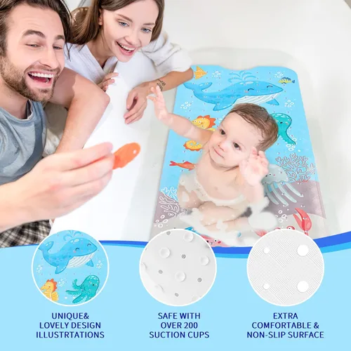 Miniatura 6 de PRATIQUE Alfombra de baño para niños antideslizante de 40 x 16 pulgadas, extra larga, tapete de baño para niños, tapete de seguridad antideslizante