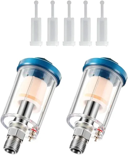 2 piezas mini en línea filtro de aire separador de aceite de agua para línea de aire | With 5 Pcs Spray Gun Filters,Upgraded Brass Filter,1/4'' NPT