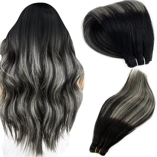Miniatura 19 de Extensiones de cabello humano real con trama cosida, atadas a mano, color rubio ceniza a rubio con reflejos, extensiones cosidas con trama
