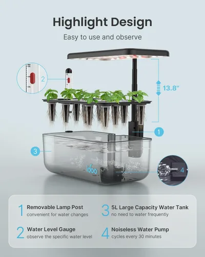 Miniatura 6 de iDOO Kit de sistema de cultivo hidropónico de 12 cápsulas, regalos navideños regalos de jardinería para mujeres, mamá, papá, niños, jardín