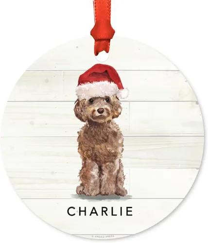 Miniatura 18 de Andaz Press Adorno de Navidad de metal personalizado para perro, perro y mascota, cocker spaniel con sombrero de Papá Noel, 1 paquete, incluye cinta