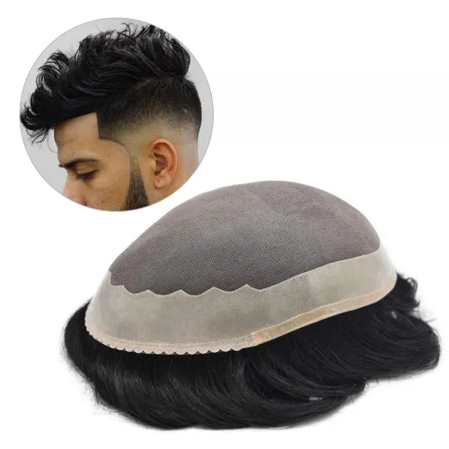 Miniatura 3 de Toupee - Sistema de reemplazo de cabello humano Remy europeo para hombre, tupé duradero fino mono con revestimiento de poliéster