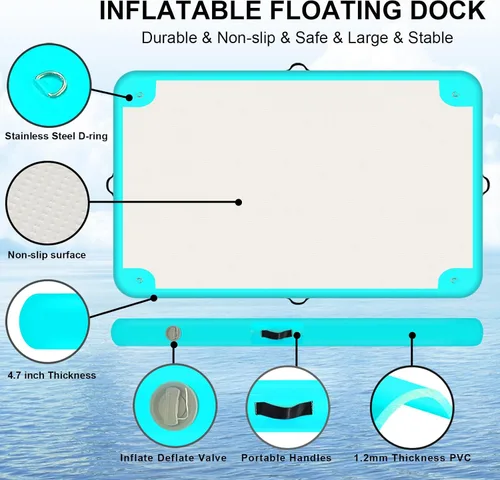 Miniatura 3 de Inflatable Floating Dock Platform Floating Island Raft Water Mat Swim Raft with None-Slip Surface for Pool Beach Ocean