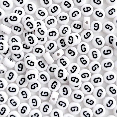 Miniatura 9 de 100 cuentas de letras acrílicas del alfabeto para hacer joyas, cuentas redondas blancas de la letra R para hacer pulseras, collares, llaveros, 0Flat