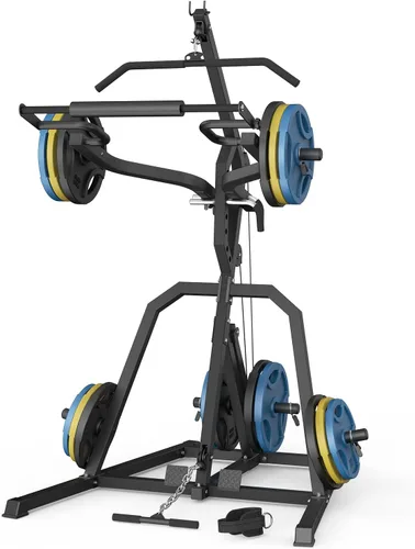 DONOW Rack de Potencia con Palanca para Gimnasio, Rack para Sentadillas, Gimnasio con Palanca con Sistema LAT de Remo Bajo, Sistema de Gimnasio Negro