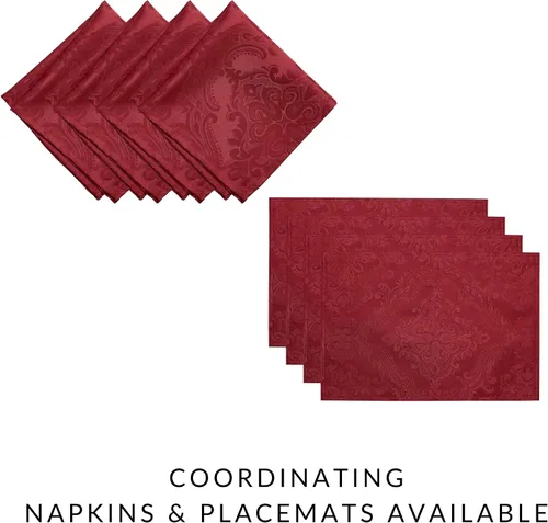Miniatura 4 de Elrene Home Fashions Caiden Elegance - Mantel de tela damasco impermeable, resistente a las manchas y a las arrugas, 70 pulgadas, redondo, color rojo