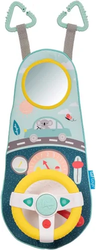 Juguetes de asiento de automóvil para bebés con espejo, juguetes de asiento de automóvil, volante con luces musicales y sonidos de conducción,