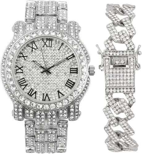Miniatura 45 de Charles Raymond Bling-ed Out Ultimate Hip Hop Royalty Reloj para hombre con número romano de fácil lectura o indicadores de tiempo de diamantes