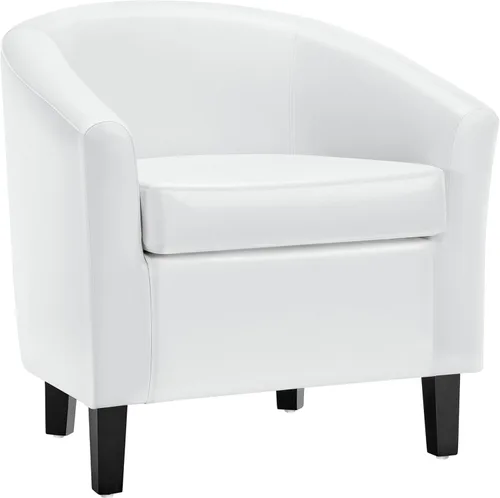 Yaheetech Silla de cuero blanco, silla acentuada de cuero sintético, silla moderna de barril, silla de club cómoda con patas suaves acolchadas y