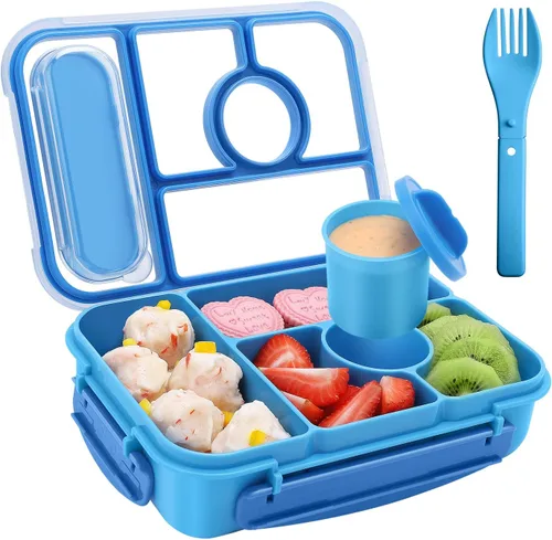 Miniatura 16 de Amathley Lonchera Bento para Adultos, Lonchera para Niños, Recipientes para Almuerzo para Adultos/Niños/Niños Pequeños, Lonchera Bento de 5 Azul