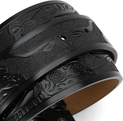 Miniatura 4 de CHAOREN Cinturones occidentales para hombre sin hebilla, cinturón vaquero de 1.5 pulgadas, cinturón de cuero genuino para jeans, agujero ovalado