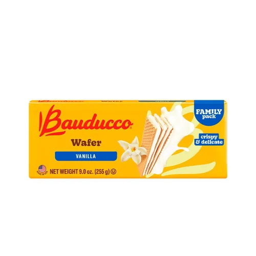 Bauducco Vanilla Wafers - Galletas crujientes de oblea con 3 deliciosas capas de crema con sabor a vainilla, delicioso aperitivo dulce o postre, 9.0