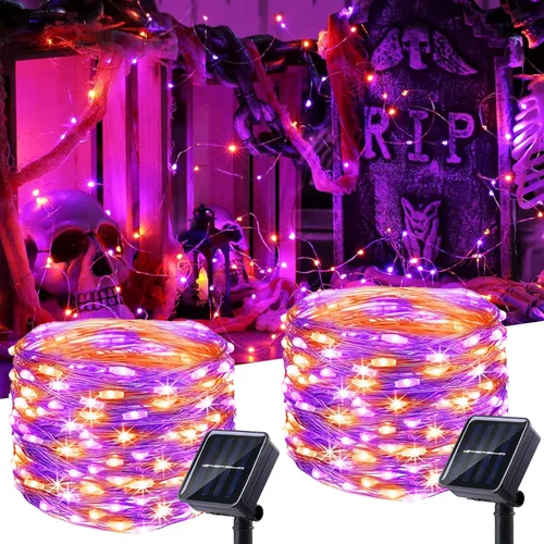 Miniatura 9 de LIGHTOP Guirnalda de luces solares al aire libre, luces de hadas para exteriores, impermeables, de alambre de cobre, paquete de 2, 10.06 m, 100 LED