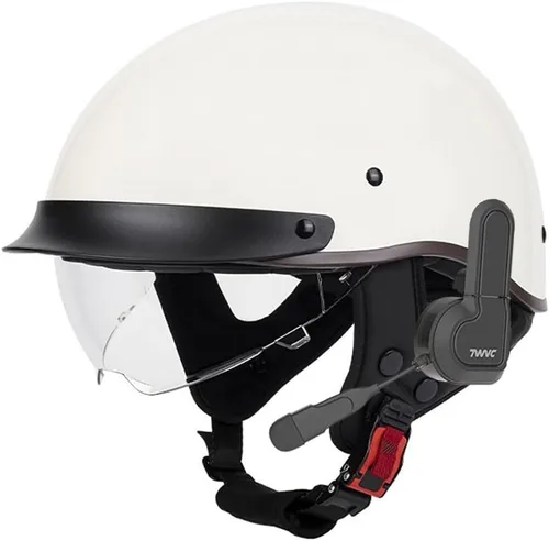 Miniatura 5 de Casco de motocicleta con Bluetooth, estilo alemán, casco abierto, aprobado por DOT, micrófono con altavoz integrado con visera retráctil