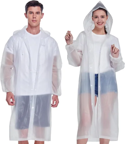 YDYJKI Paquete de 2 ponchos de lluvia impermeables para adultos, impermeables de emergencia reutilizables con capucha y cordón, ponchos ligeros