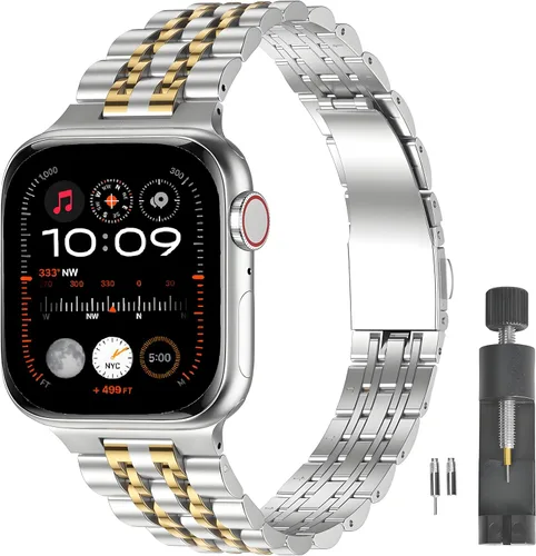 Miniatura 12 de Correa delgada de acero inoxidable compatible con Apple Watch Ultra 3/2/1 (1.929 in) y Series 11 10 9-1 SE 3-1 (46/45/44/42/41/40/1.496 in), correa