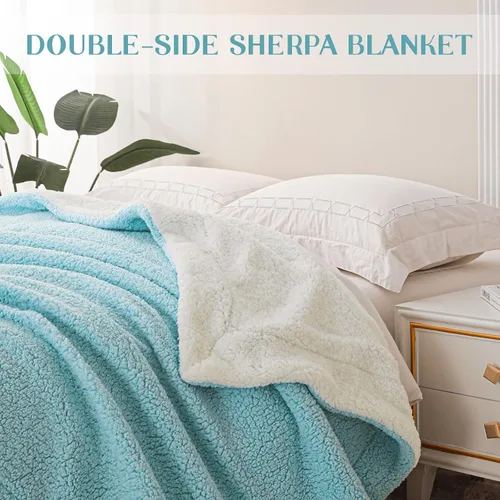 Miniatura 6 de Exclusivo Mezcla Manta reversible Sherpa para sofá, manta de forro polar gruesa y cálida para invierno, suave felpa esponjosa, 50 x 60 pulgadas