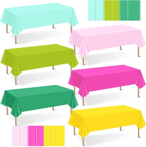 Miniatura 14 de Mwellewm 6 manteles de plástico desechables, mantel de arcoíris de colores surtidos, rectangular de neón colorido a granel sólido para cumpleaños