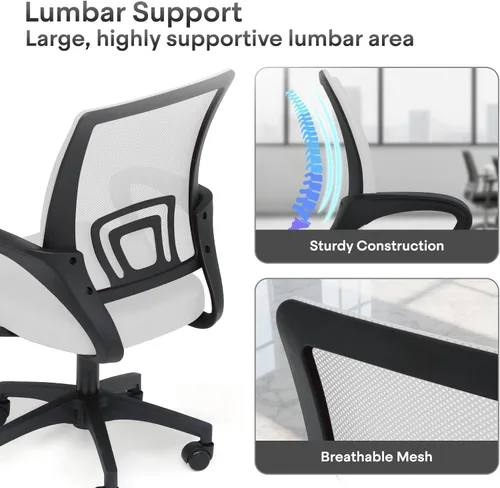 Miniatura 6 de Silla de oficina ergonómica, 330 libras, silla de escritorio de malla transpirable con soporte lumbar y reposabrazos, bloqueo giratorio de Negro