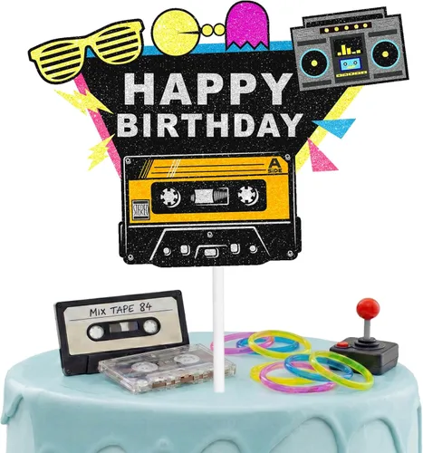 Decoración para pastel de cumpleaños de los años 80 y 90 – Decoración vintage temática fiesta de cumpleaños nacida en los años 80 y 90