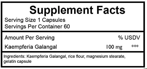 Miniatura 2 de Kaempferol 100mg 60 unidades botella, cápsula, Kaempferia Galangal, harina de arroz, esterato de magnesio, cápsula de gelatina
