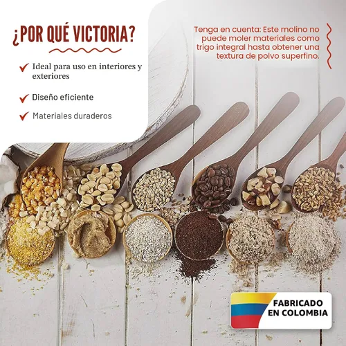 Miniatura 3 de Victoria Molino manual de grano de hierro fundido con tolva alta, molino de maíz premium y molinillo de granos, fabricado en Colombia