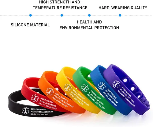 Miniatura 2 de Pulsera ajustable personalizada de silicona pulseras médicas deporte emergencia ID pulseras grabado libre impermeable ID alerta pulseras