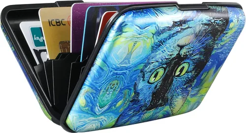 Miniatura 180 de ELFISH Mini cartera de aluminio RFID para tarjetas de crédito, funda de identificación de metal para hombres y mujeres, Happy Flower, Cartera Rfid