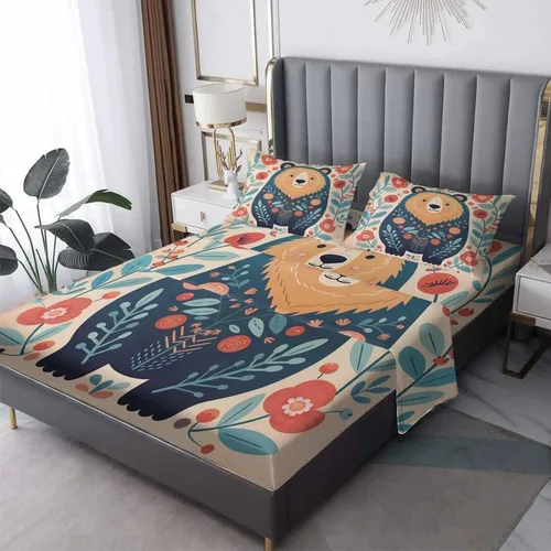 Miniatura 9 de Bear Sheets - Juego de sábanas de tamaño individual, sábanas de microfibra suave y bolsillo profundo, sábanas y fundas de almohada estampadas sin