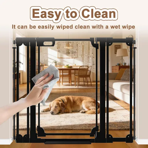 Miniatura 7 de WAOWAO Puerta de bebé de acrílico transparente de 40 pulgadas extra alta para escaleras, diseño moderno, puerta de acrílico con cierre automático
