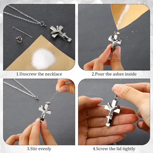 Miniatura 27 de 16 piezas de collar de urna para cenizas, medallón de cenizas talladas de acero inoxidable impermeable con 8 kit de relleno, cilindro de corazón