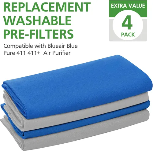 Miniatura 6 de Paquete de 4 prefiltros lavables de repuesto 411 para Blueair Blue Pure 411, 411+, 411 Auto y Mini purificador de aire, elimina polen, polvo, caspa