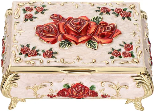 Hipiwe Joyero de metal vintage, caja pequeña para el cofre del tesoro, organizador de aretes, collar, pulsera, caja de almacenamiento, caja de