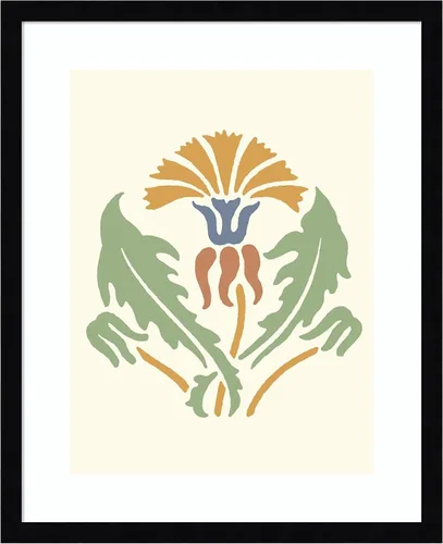 Amanti Art Framed Wall Art Print 21x17 Floral Woodblock Motif II by Victoria Barnes, Flowers Wall Art, Vintage Decor, Small Poster Painting Artwork