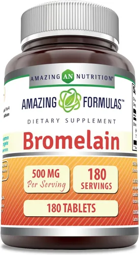 Amazing Formulas Bromelain 500 mg | Suplemento de tabletas | Sin OMG | Sin gluten | Fabricado en Estados Unidos (1 paquete | 180 unidades)