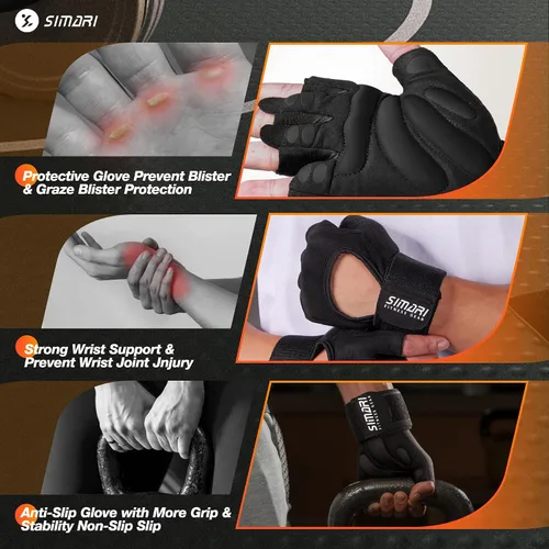 Miniatura 5 de SIMARI Guantes de entrenamiento transpirables para hombres y mujeres, guantes acolchados para levantamiento de pesas con gran agarre, protección