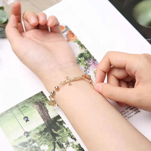Miniatura 27 de HZMAN Pulsera de cruz con cuentas de rosario virgen de Guadalupe ajustable para mujer, regalo de joyería