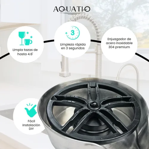 Miniatura 2 de Enjuagadora de vidrio 2 en 1 para fregadero de cocina, limpiador de vasos de acero inoxidable, lavadora de botellas de encimera, accesorios