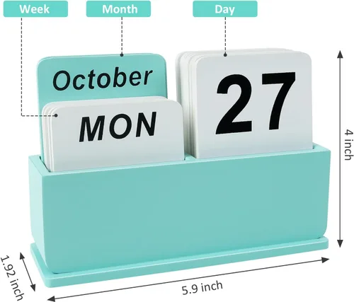 Miniatura 7 de Calendario Perpetuo de Bloques de Madera para Escritorio, Calendario Diario de Escritorio de Pie con Pantalla Grande, Accesorios de Escritorio