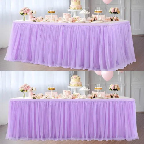 Miniatura 8 de Suppromo - Falda de mesa con tutú de calidad superior, con 3 capas de malla, plisada, de tul, para fiestas, bodas, baby shower, fiestas de Rosa