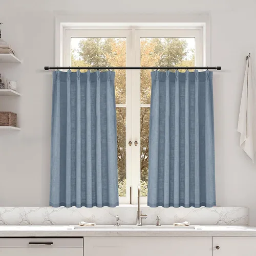 Miniatura 33 de Juego de 2 paneles de cortinas de ventana de cocina beige de 24 pulgadas de largo, con textura de lino, plisadas, filtrantes de luz, semi pequeñas