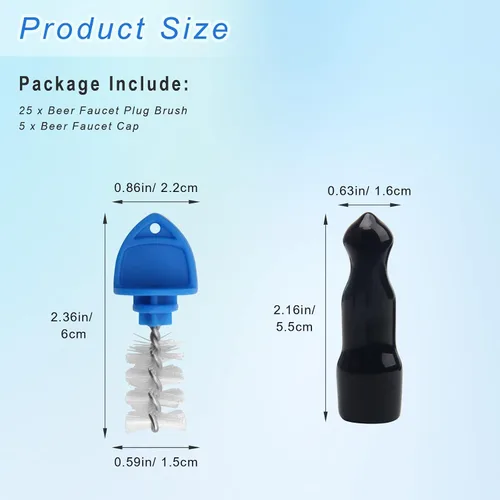 Miniatura 2 de 30 tapas y cepillo para grifo de cerveza, 25 cepillos de tapa/5 tapones de borrador de goma, tapas de grifo de cerveza para limpieza (azul)