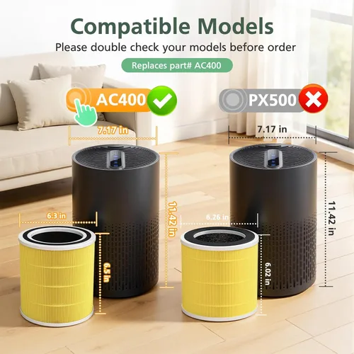 Miniatura 2 de 2 unidades de filtro de repuesto AC400 para purificadores de aire Purivortex AC400, tecnología HEPA 3 en 1, filtro de alta eficiencia para mascotas